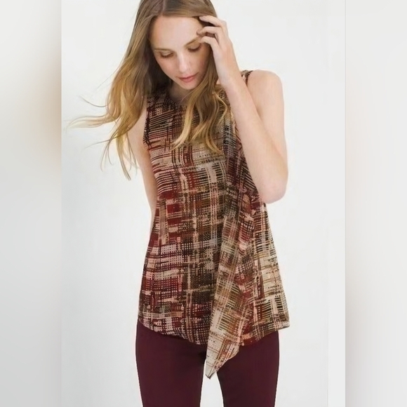White House Black Market Asymmetrical Ruffled Tank Top Brown And Tan Size M - Picture 1 of 11